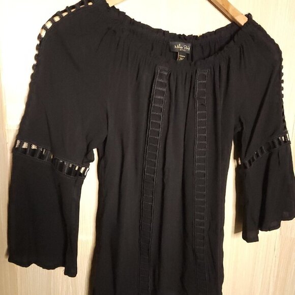 Melissa Paige Petite Womens Black Boho Off The Shoulder Blouse SP - Picture 3 of 5